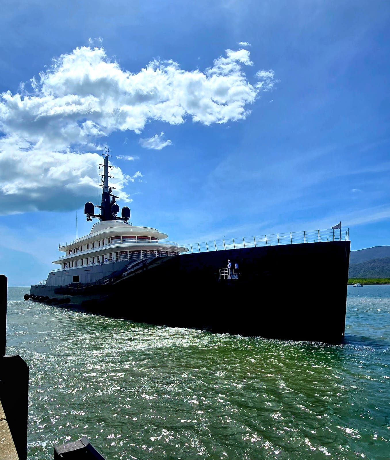 Superyacht arriving in the Cairns channel