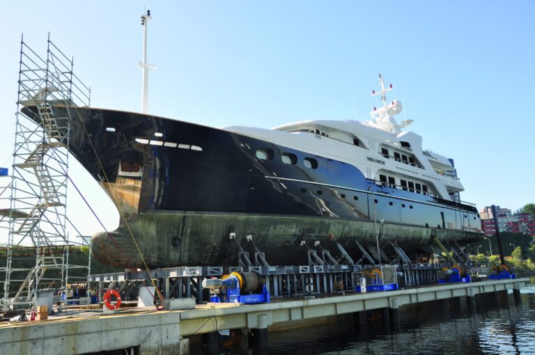 Superyacht under refit at a Sydney shipyard