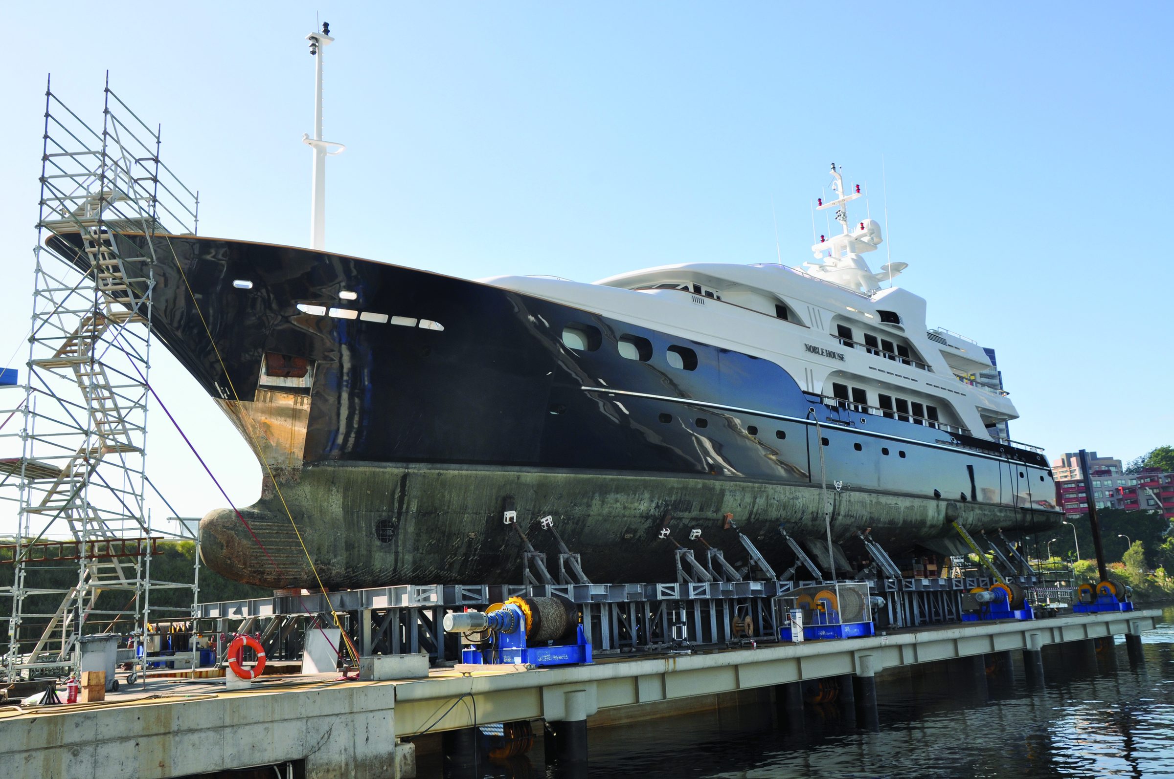 Superyacht under refit at a Sydney shipyard