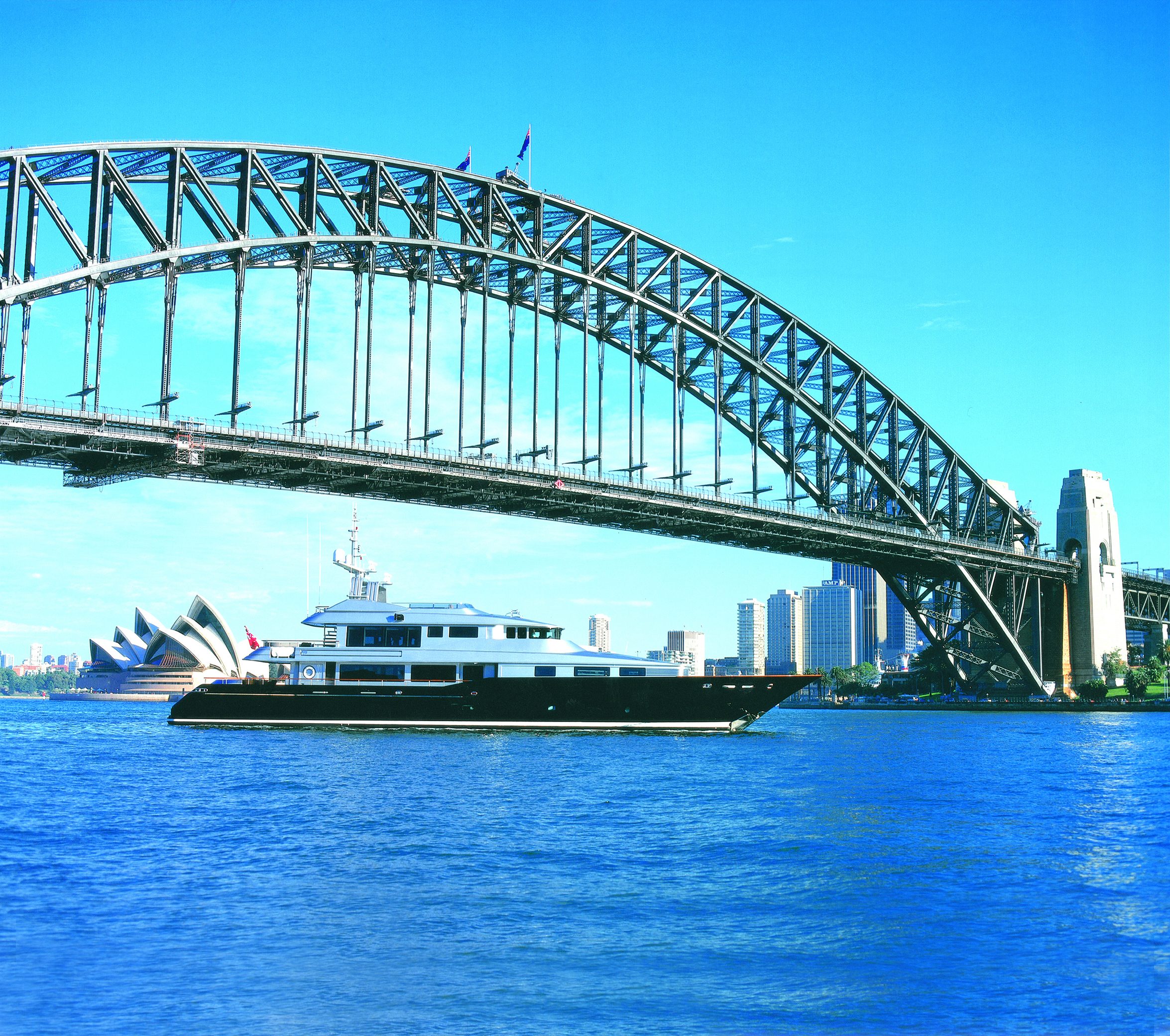 Superyacht beneath the Sydney Harbour Bridge