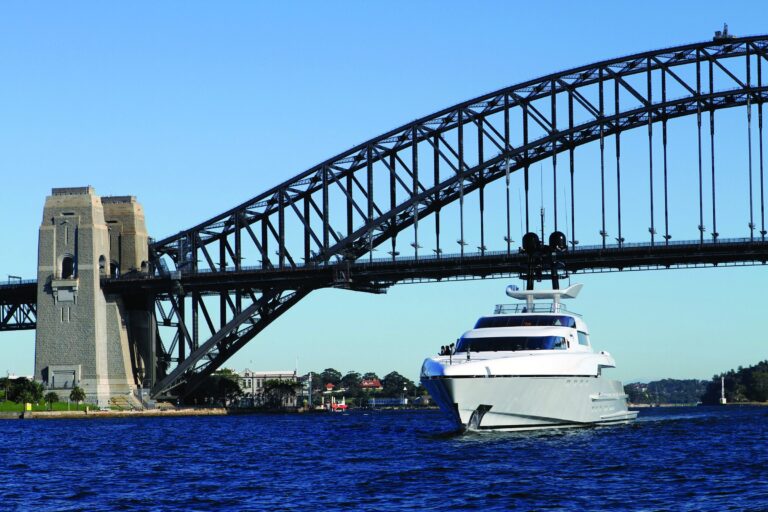 Superyacht passing under the Sydney Harbour Bridge